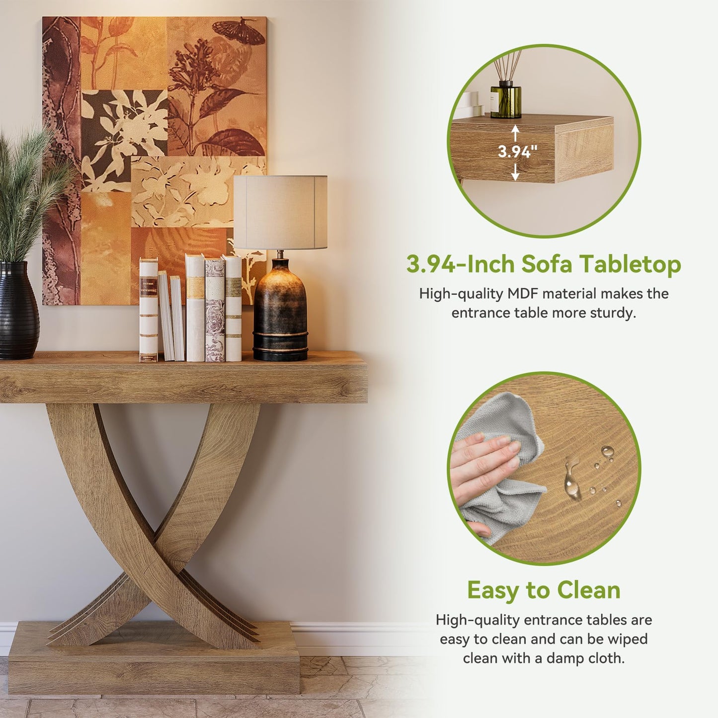 LITTLE TREE 43.3 Inch Entryway Table, Farmhouse Wooden Console Table Behind The Couch, Rectangular Sofa Table for Entrance, Hallway, Living Room