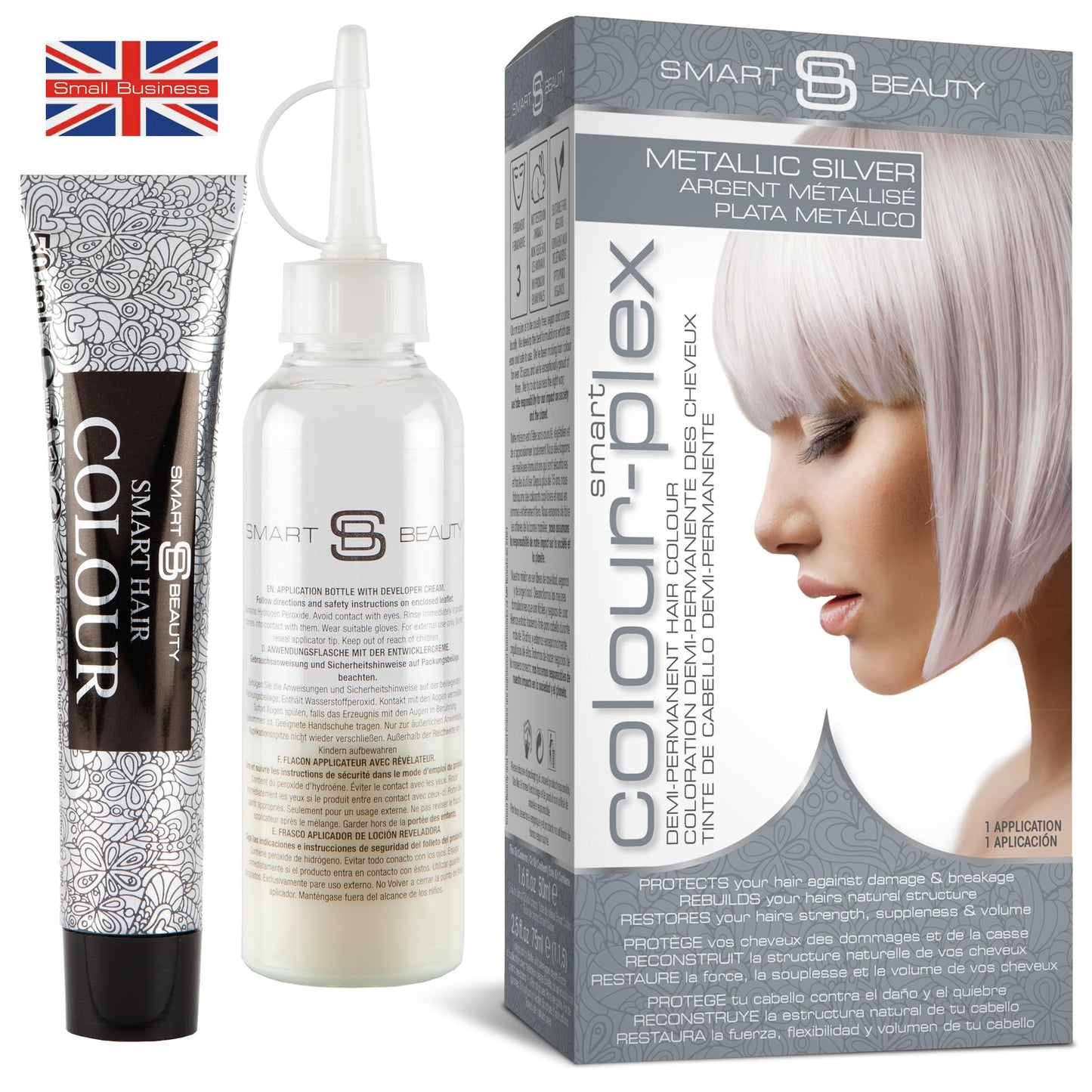 Metallic Silver Hair Dye Demi-Permanent, Grey Toner for Bleached Hair, Anti-Breakage Plex Hair Care, Vegan Hair Dye & Cruelty-Free, 100% Grey