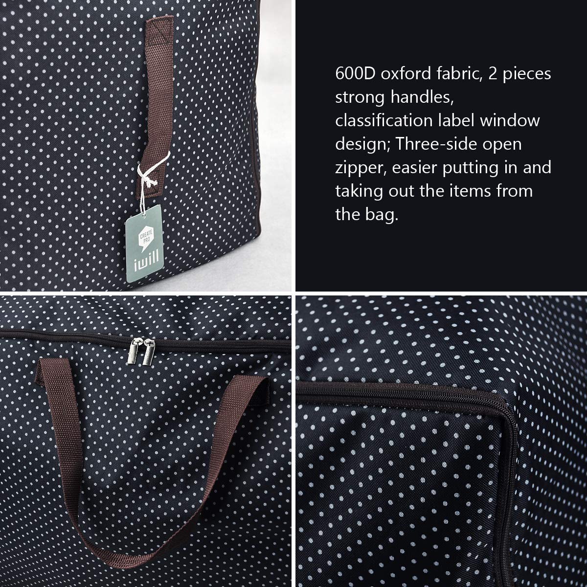 iwill CREATE PRO 100L Water-Resistant Storage Bag, 70x42x35cm Oversized Organiser for Comforters, Blankets & Clothes, Travel Duffel