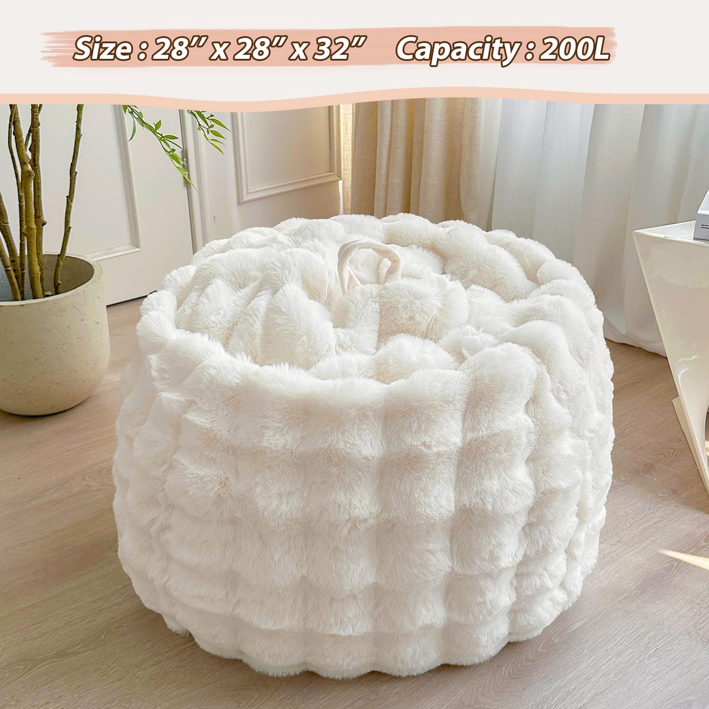 LIFEREVO Kids Fluffy Faux Rabbit Fur Bean Bag Chair Cover, No Filler, Beige