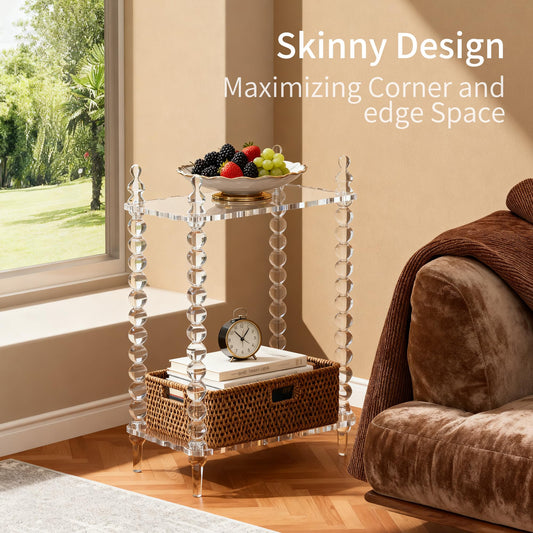 Dewrhiixe Acrylic Side Table 2-Tier, Clear Nightstand with Storage, Narrow Bedside End Table for Small Spaces Clear, 20.7"×10.4“×25.9”