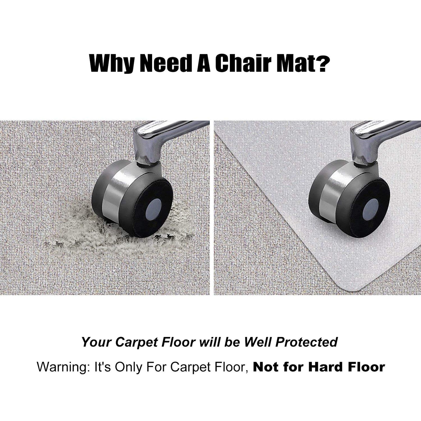 Kuyal Carpet Chair Mat, 48" x 36" PVC Home Office Desk Chair Mat for Floor Protection, Clear, Studded, BPA Free Matte Anti-Slip with Lip