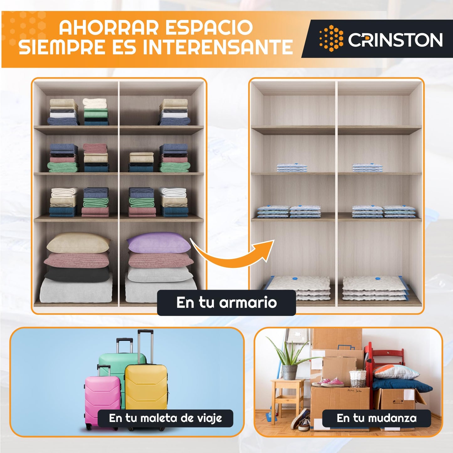 CRINSTON Empty Clothes Bags – Pack of 6 – 100 x 60 cm | Bags to Store Clothes and Save Space (PACK 100 x 60 cm)