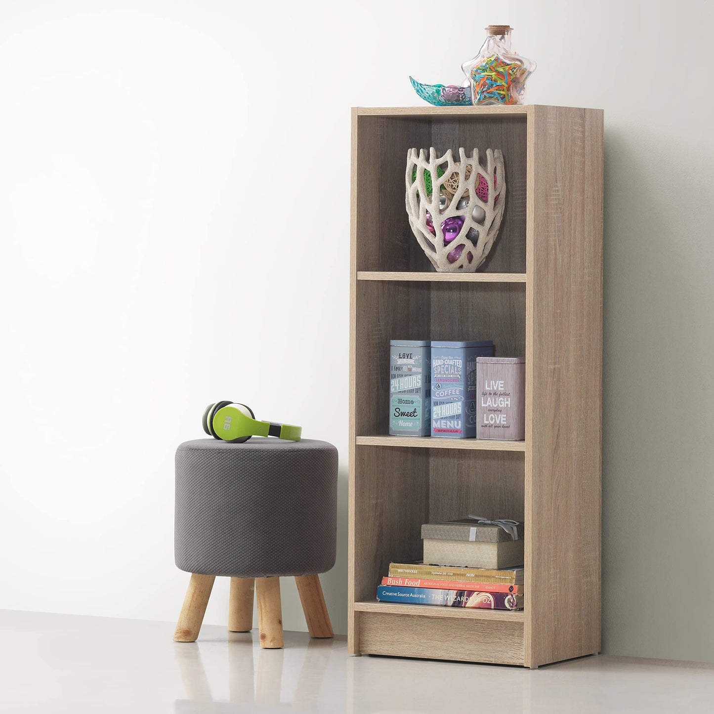 Timber Art Design UK 3 Tier Bookcase Open Narrow Tall Shelf Rack Contemporary Organizer Display Shelving Unit for Modern Living Room, Office Space