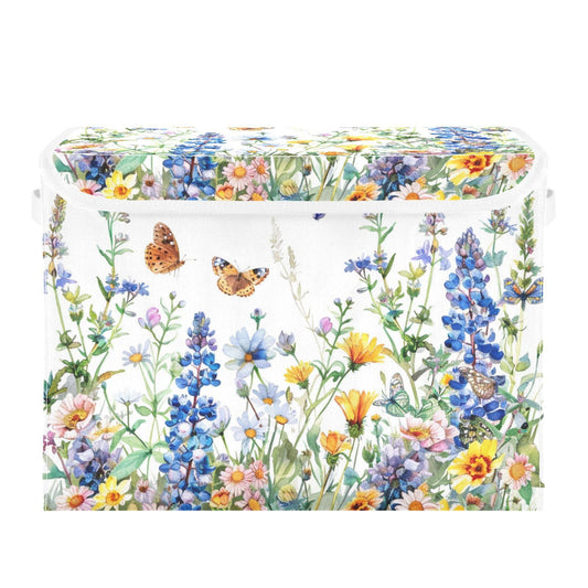 Mnsruu Flower Baskets Collapsible Storage Bins with Lids, Watercolor Wildflowers Spring Storage Boxes Clothes Baskets for Organizing