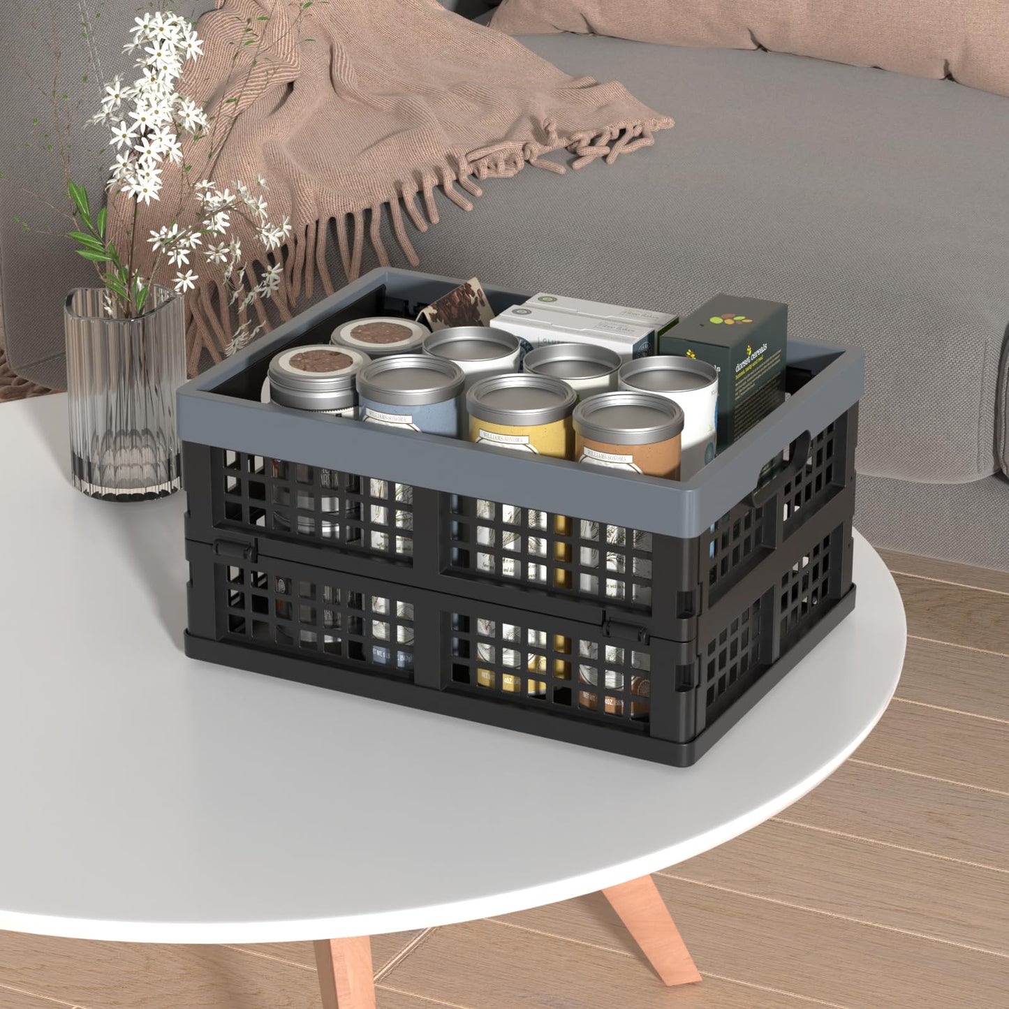 Xeabia 15 Litres Plastic Collapsable Storage Crates with Handles, 4-Packs