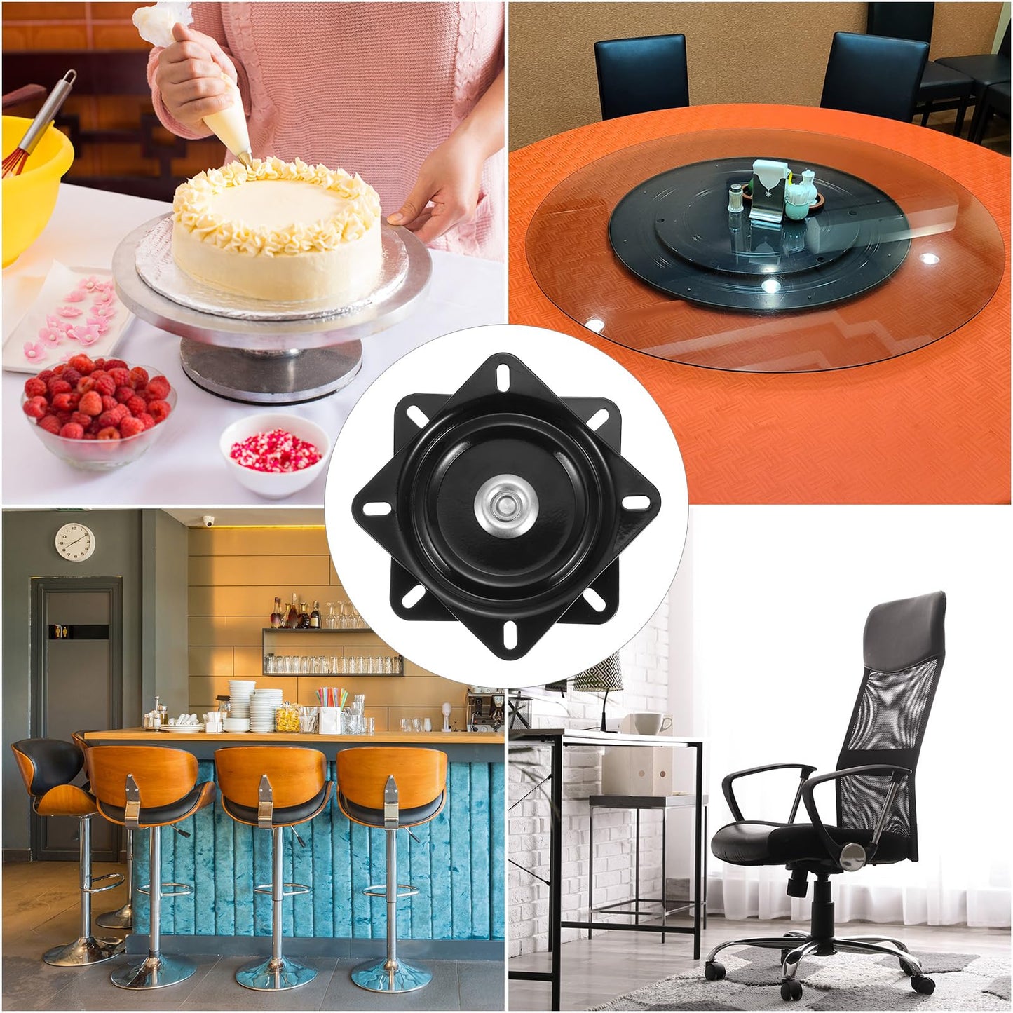 uxcell Bar Stools Swivel Plate, 2Pcs 5 Inch - Iron Square Bar Stool Seat Replacement, Lazy Susan Boat Seat Base for Furniture (Black,127x2.0mm)