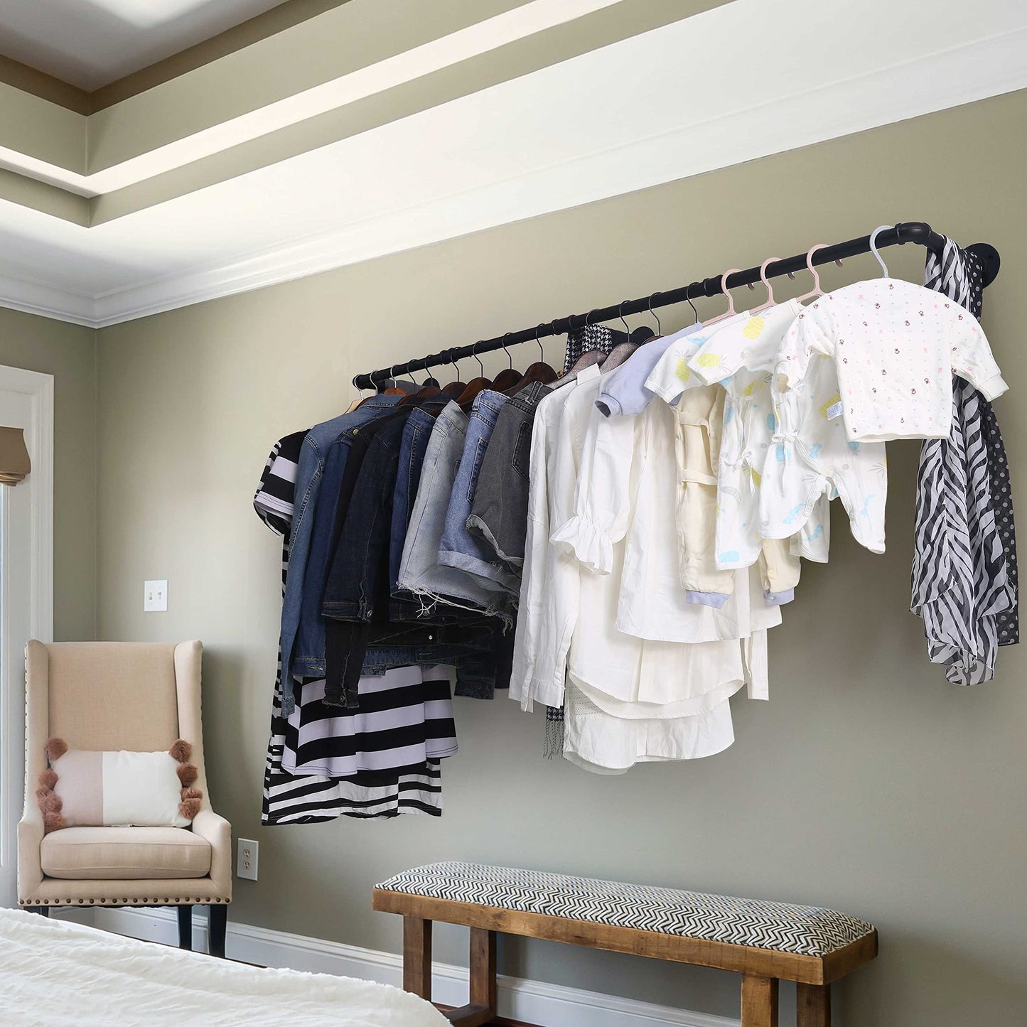 WEBI Wall Mounted Clothes Rail,Clothing Rack Wall Mount,165cm Industrial Pipe Clothes Rack for Hanging,Heavy Duty Garment Rack Bar Retail Display