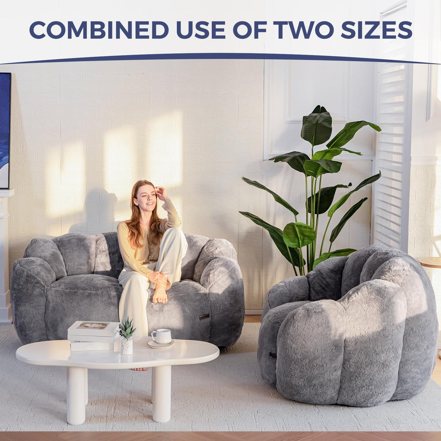MAXYOYO Floral Shaped Bean Bag Sofa, Includes Filling, Faux Fur Fabric