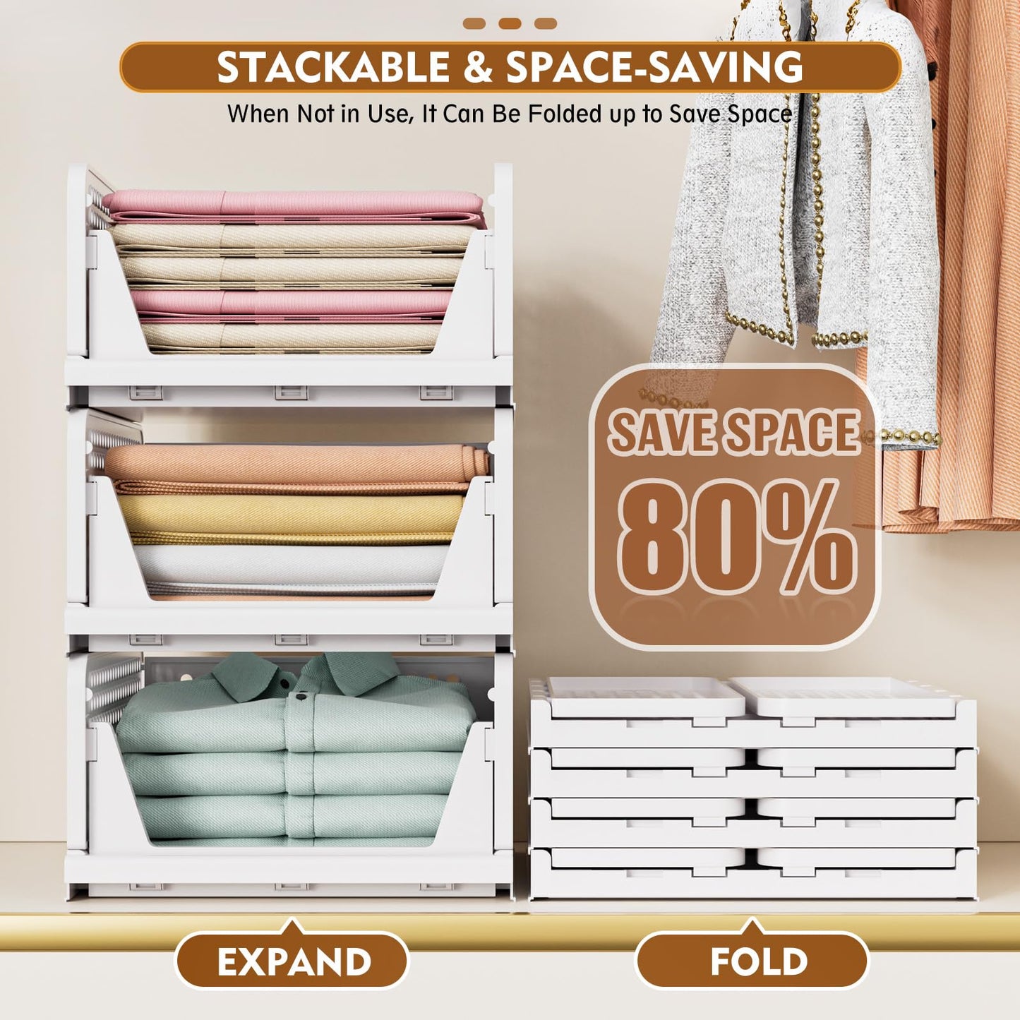 SNSLXH Upgraded Folding Closet Organisers,Wardrobe Storage Organiser 4Pack
