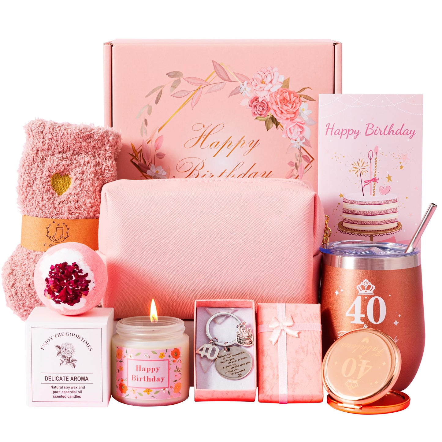 40th Birthday Gifts For Women, Happy 40yr Bdy Birth-day Hamper Basket For Her, Turning 40 Year Old Female Birthday Gifts,Pamper Box For Ladies,