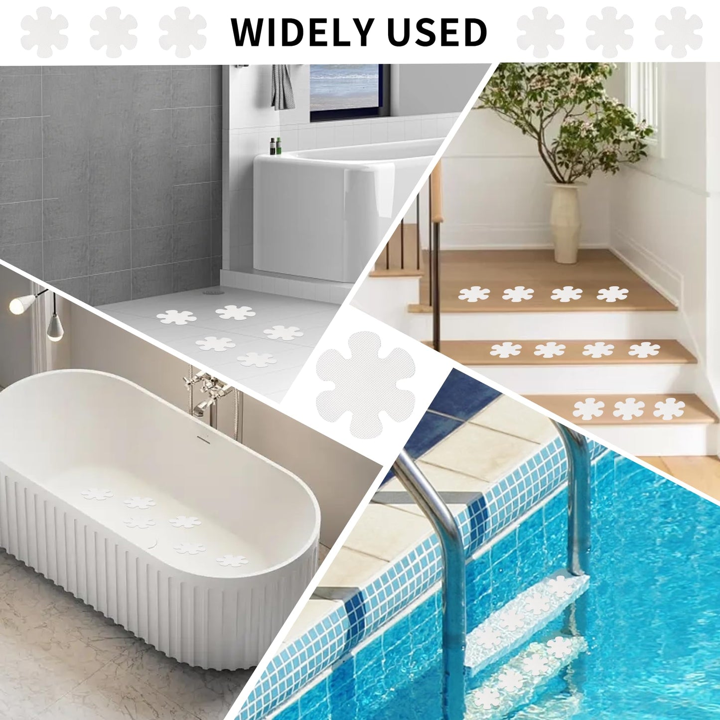 MEKEET Anti Slip Bath Stickers, White, Flower Shape, 25PCS