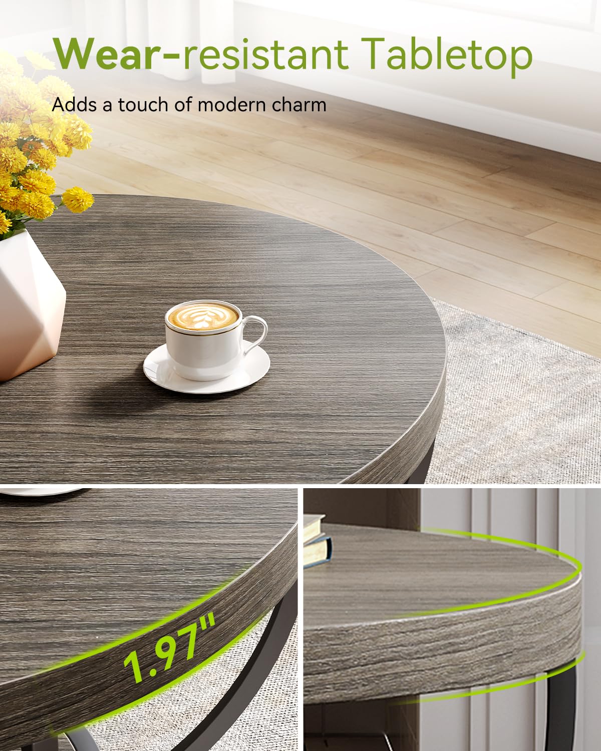 LITTLE TREE Round Coffee Table, 32 Inch Round Coffee Table for Living Room, 2 Tier Wooden Side Center Table with Open Storage