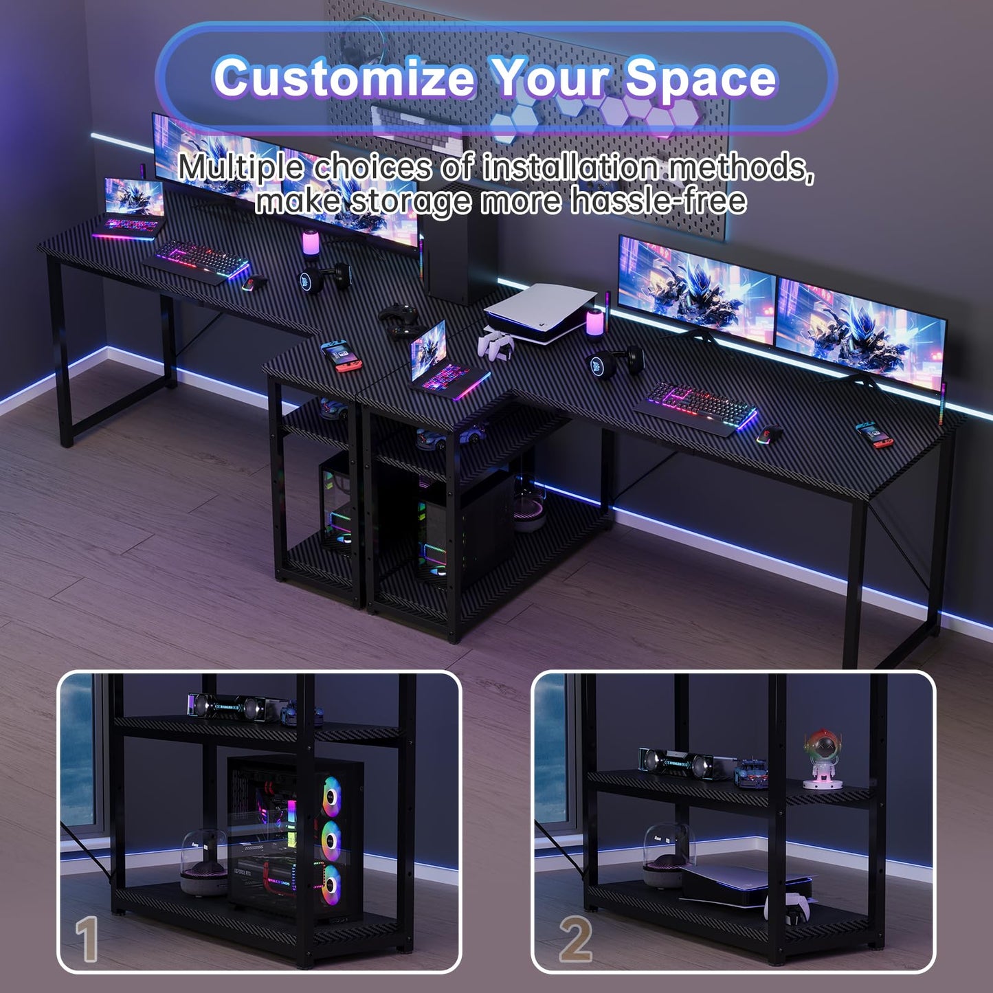 JUMMICO Small L Shaped Desk 100x80cm with Storage, Corner Computer Desk with Reversible Shelf, Sturdy Office Desk & Workstations for Home Office