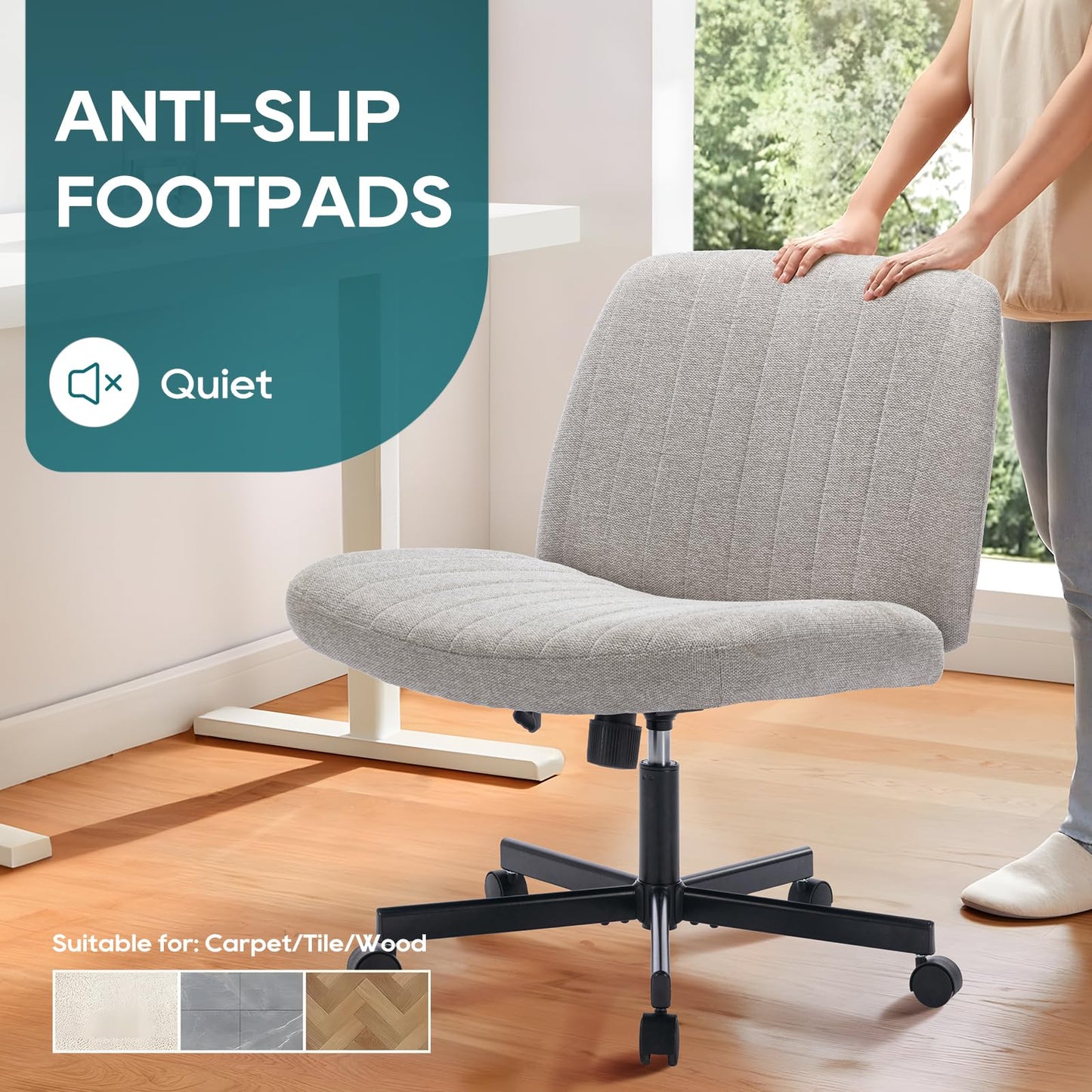 COLAMY Wide Office Chair, Padded Armless Task Vanity Chair Swivel Home Office Desk Chair 115°Rocking Mid Back Ergonomic Computer Chair for Home