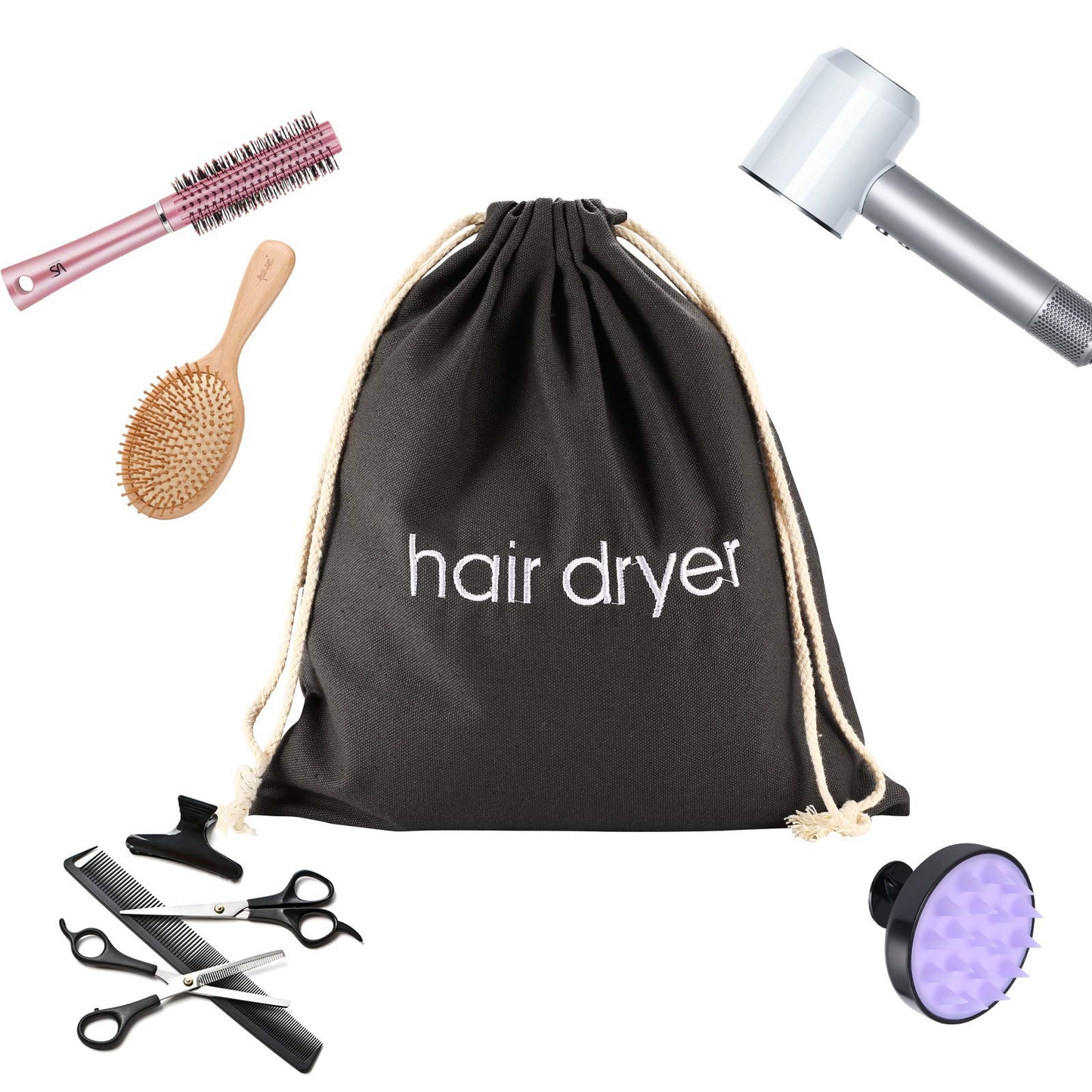 ERKXD Hair Dryer Bags Drawstring Bag Container Hairdryer Bag for Travel Bathroom 30 x 34cm (White)