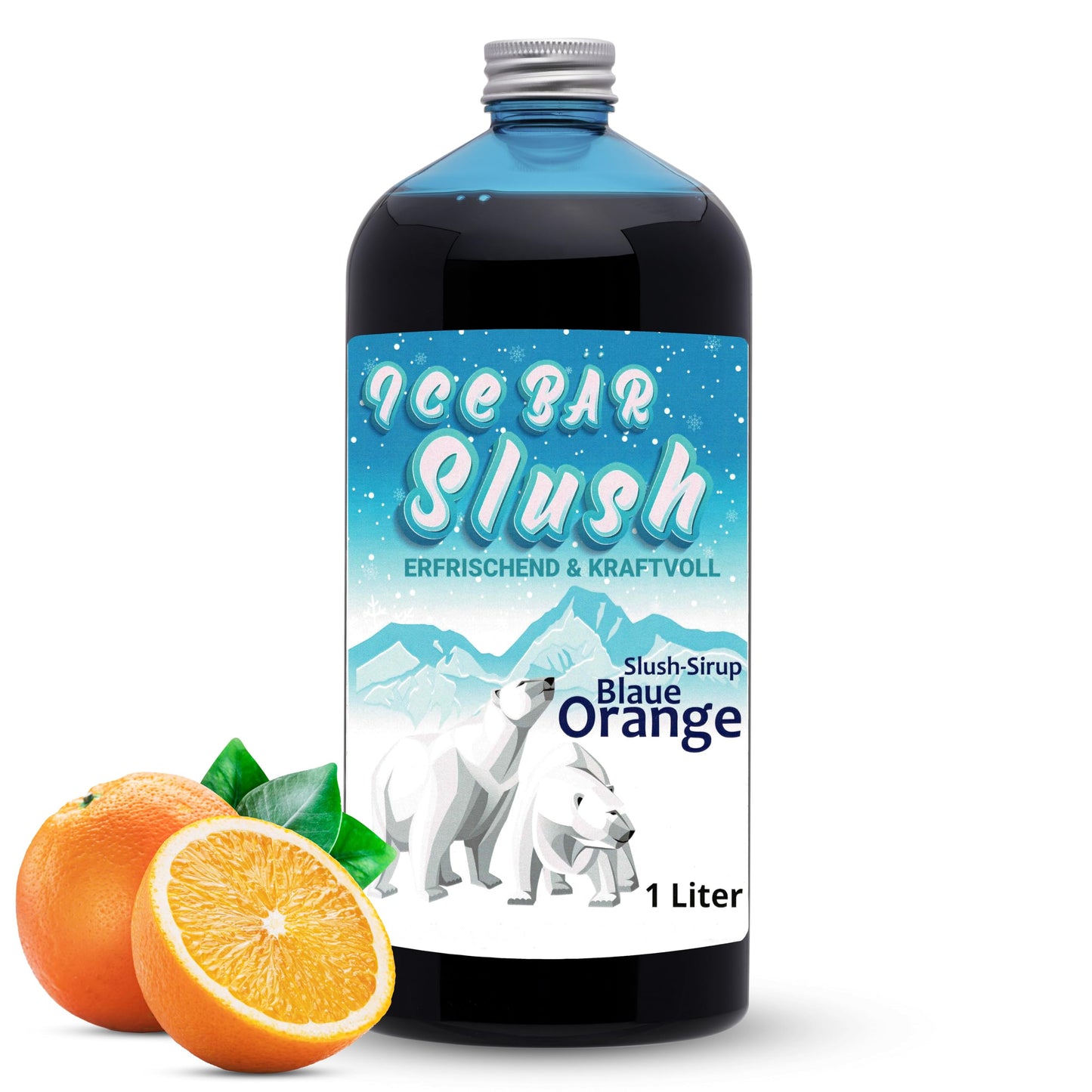 ICE B?r SLUSH Blue Orange Flavor Drink Syrup Concentrate, 1 Litre Bottle, 1:5 to 1:20 Ratio, 6 Litres Finished Slush, AZO Free