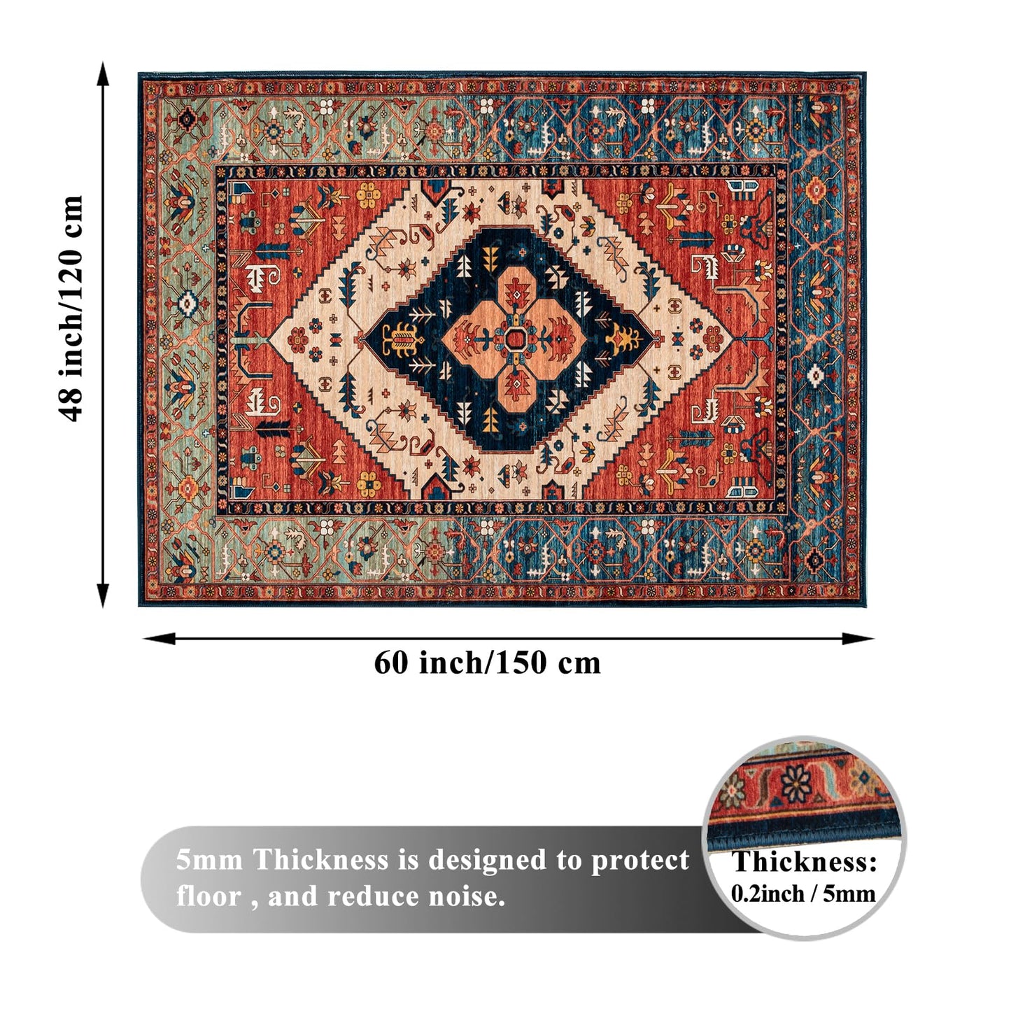 Honorstar Office Chair Mat 120×150cm for Hardwood & Tile Floor - Rectangular Anti-Slip Gaming Protector for Low Pile Carpet (Multi-02)
