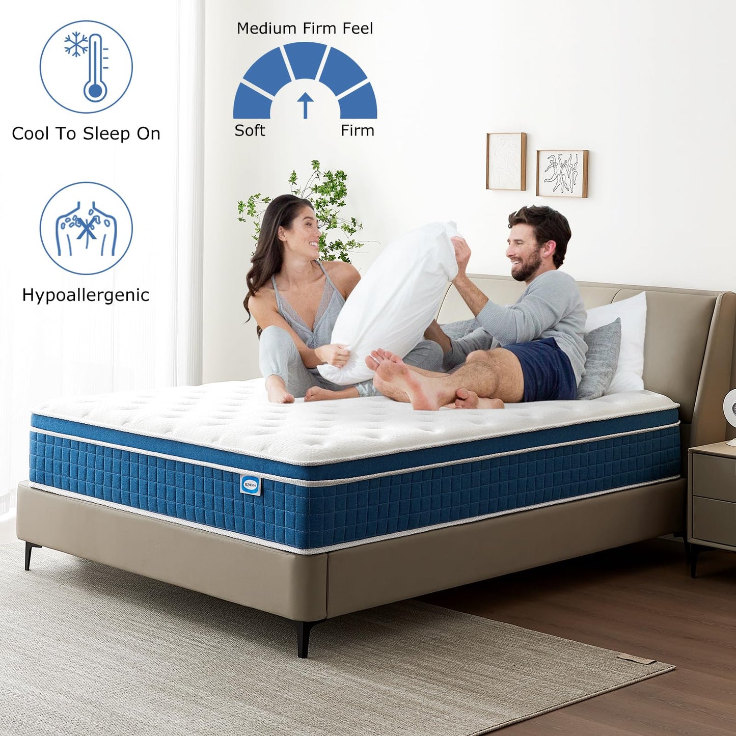 SEZMOONSI 4FT6 Double Mattresses, 10.6 Inch Memory Foam Pocket Sprung Mattress Double Size for Back Pain Relief