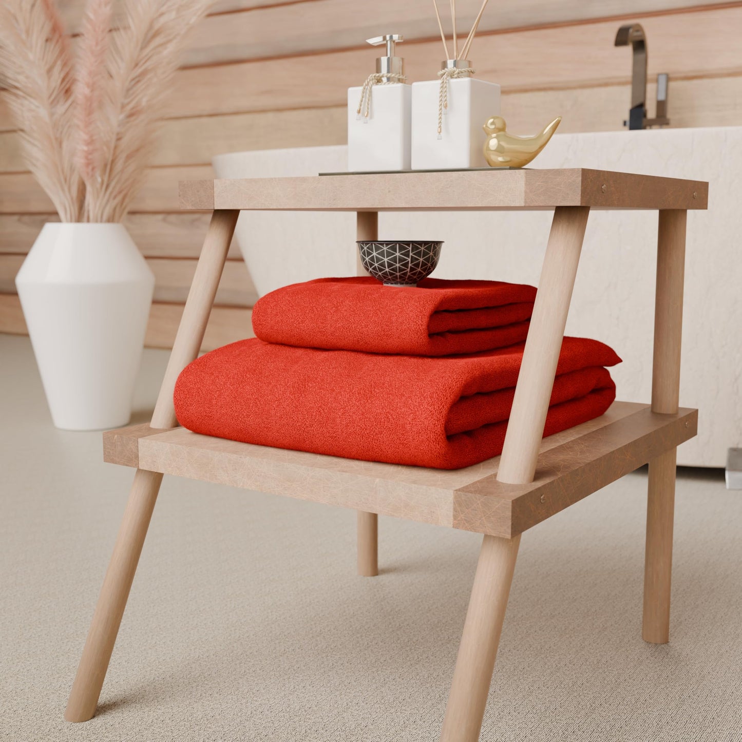 PETTI Artigiani Italiani - 100% Cotton Terry Bath Towels, 1+1 Towel Set, 2 Pieces 1 Face Towel and 1 Hand Towel, Red Towels
