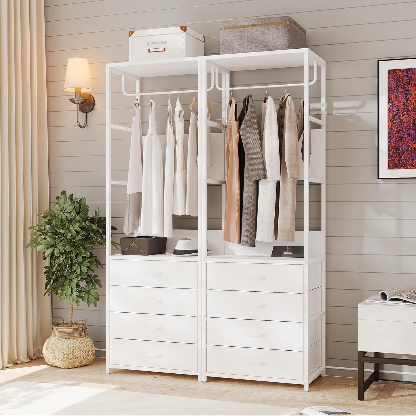 VOWNER Hall Tree Entryway Organizer with 4 Drawers Bench White Rod