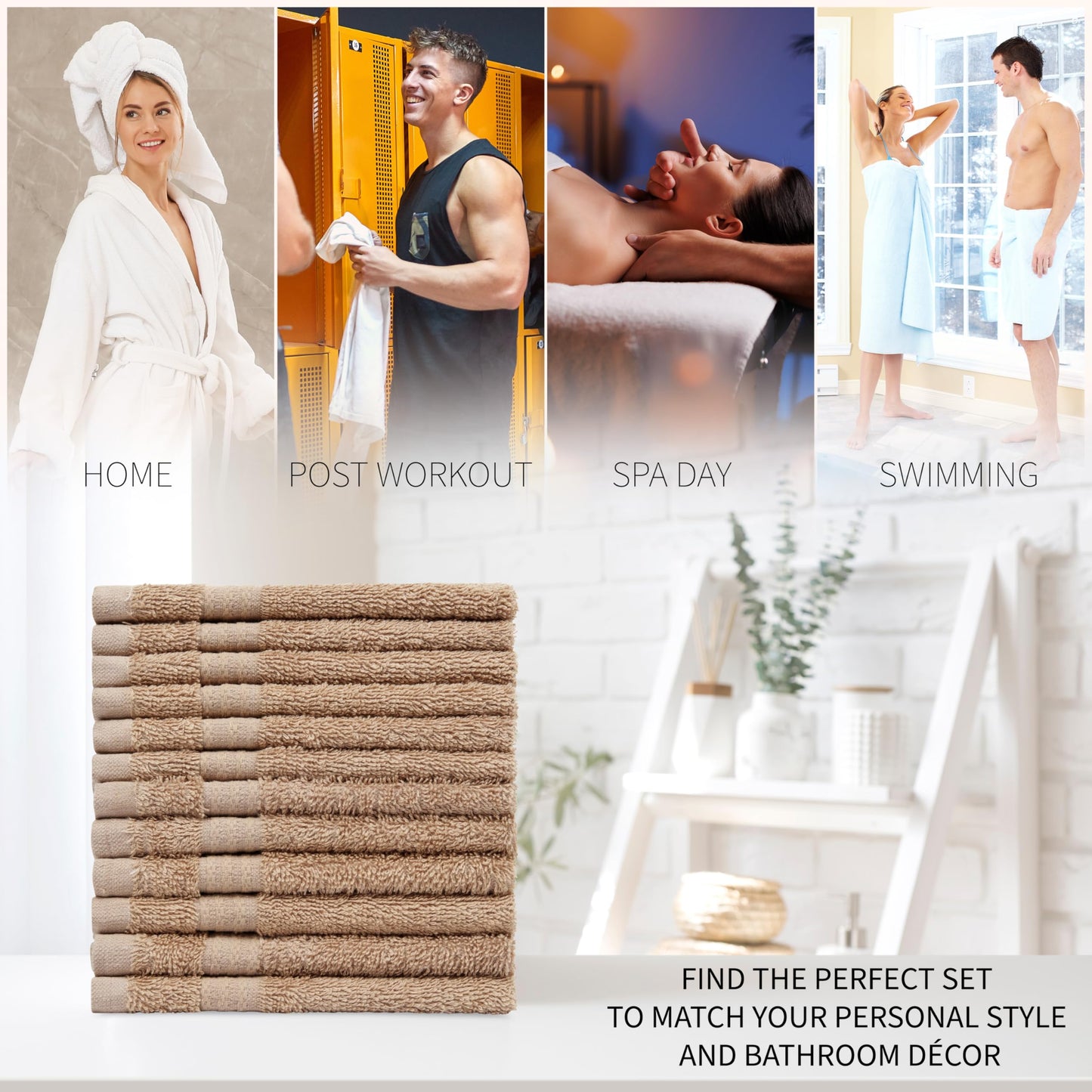 CityComfort Flannels Pack of 12 Face Towels 100% Cotton 550 GSM 30x30cm Highly Absorbent Soft Wash Cloth Household Essentials (Brown - 12 Pack)