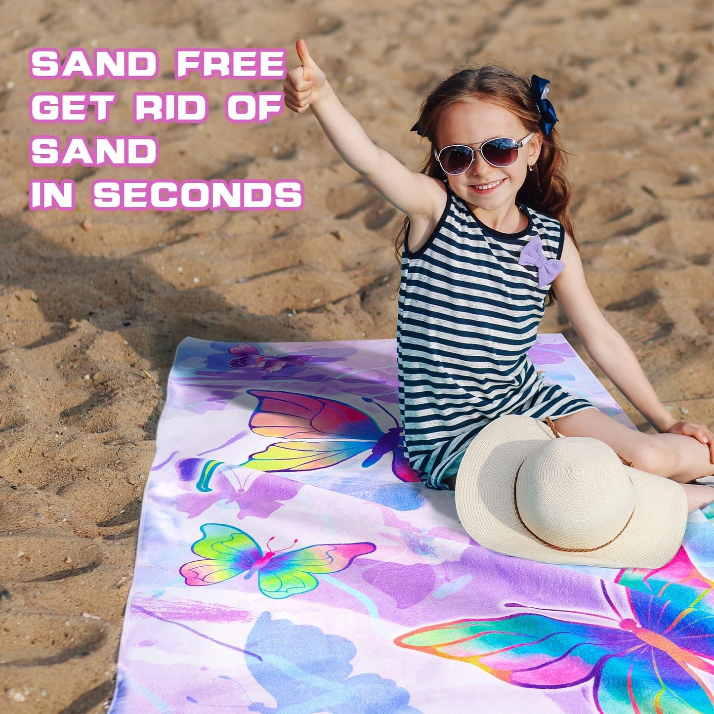 WERNNSAI Butterfly Microfibre Beach Towel for Kids, 76 x 150cm Bath Towel