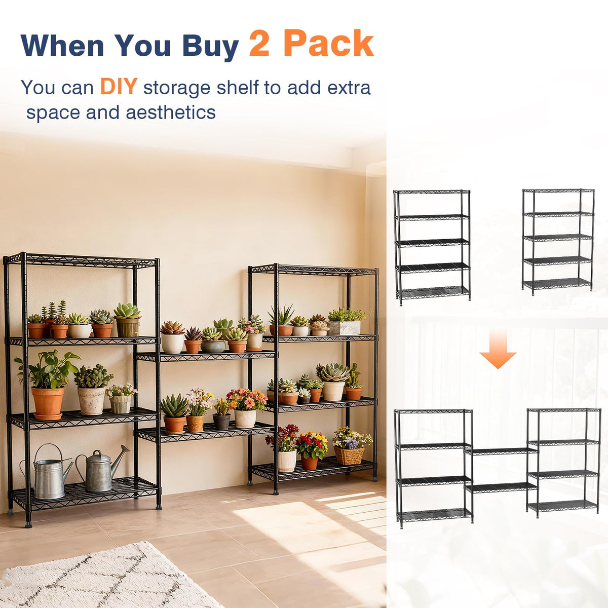 VANZBON 6-Tier Wire Shelving, Wire Shelving Unit Black, 5-tier
