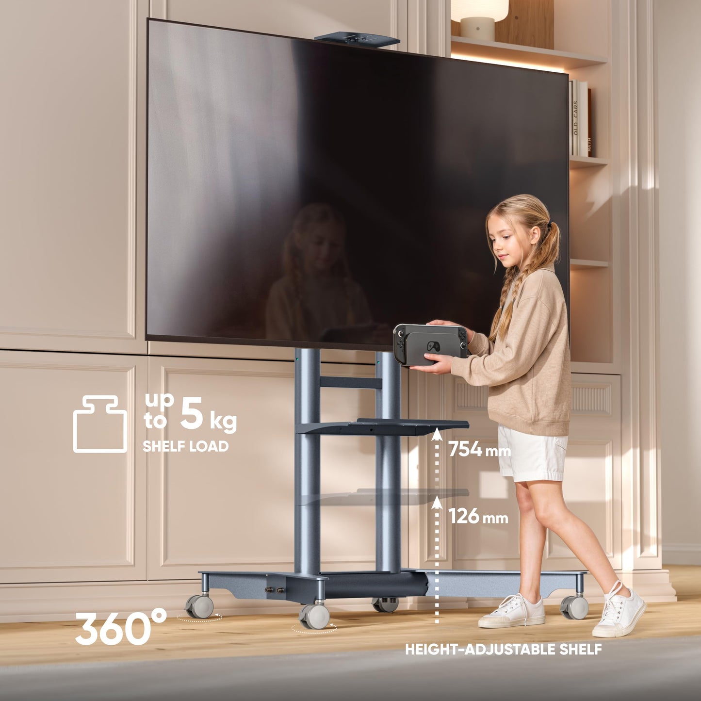 ONKRON Mobile TV Stand 32-75 Inch up to 50 kg, max VESA 600x400, TS1571-G