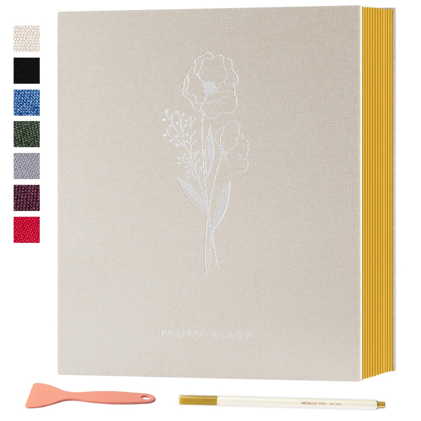 Lanpn Self Adhesive Photo Album Scrapbook 40 Pages, Linen Photos Albums DIY Sticky Magnetic Pages holds 6x4 7x5 A5 Picture for Family Wedding Birthday