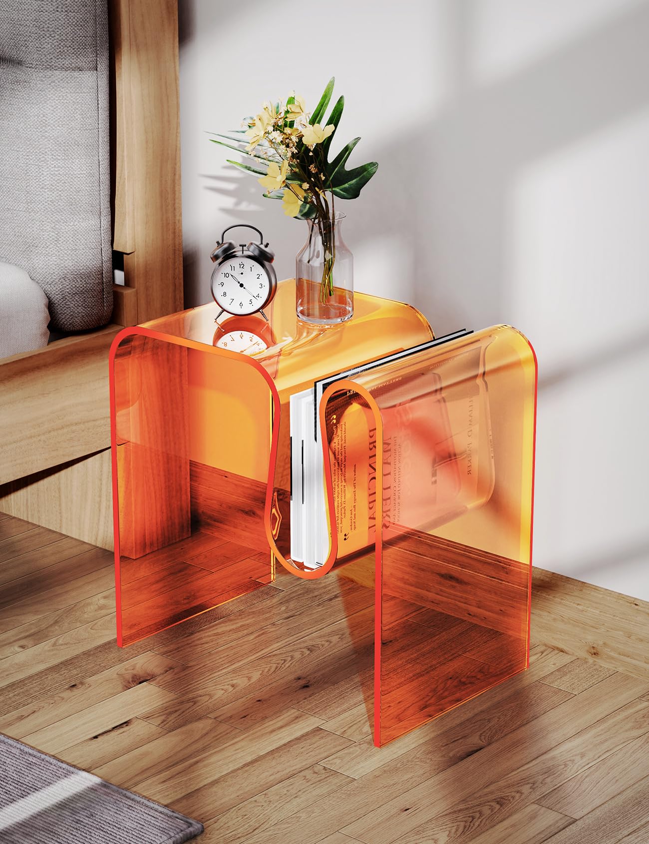 solaround Acrylic Side Table, Wavy Design Decor, 45 x 30 x 45 cm, Orange