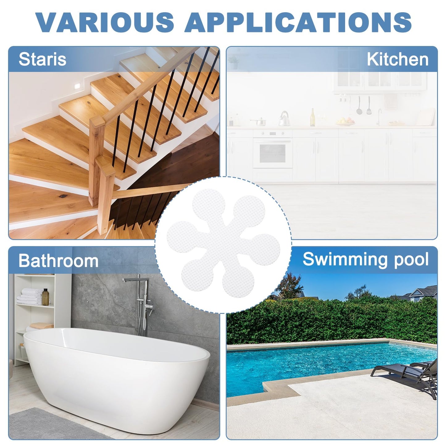 PATIKIL 12 Pcs Non Slip Bathtub Stickers, Anti Slip Shower Stickers with Scraper Bathroom Shower Floor Decals Snowflake Shape Cute Treads Tubs