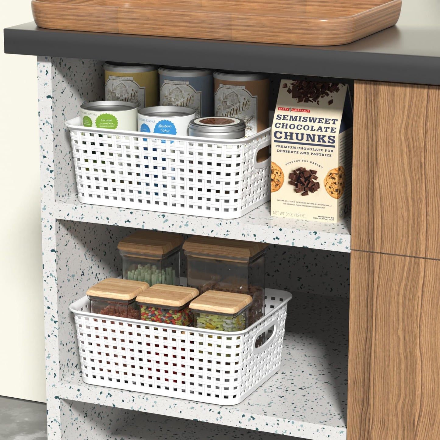 Callyne Set of 6 Plastic Storage Baskets, Organizer Basket, White