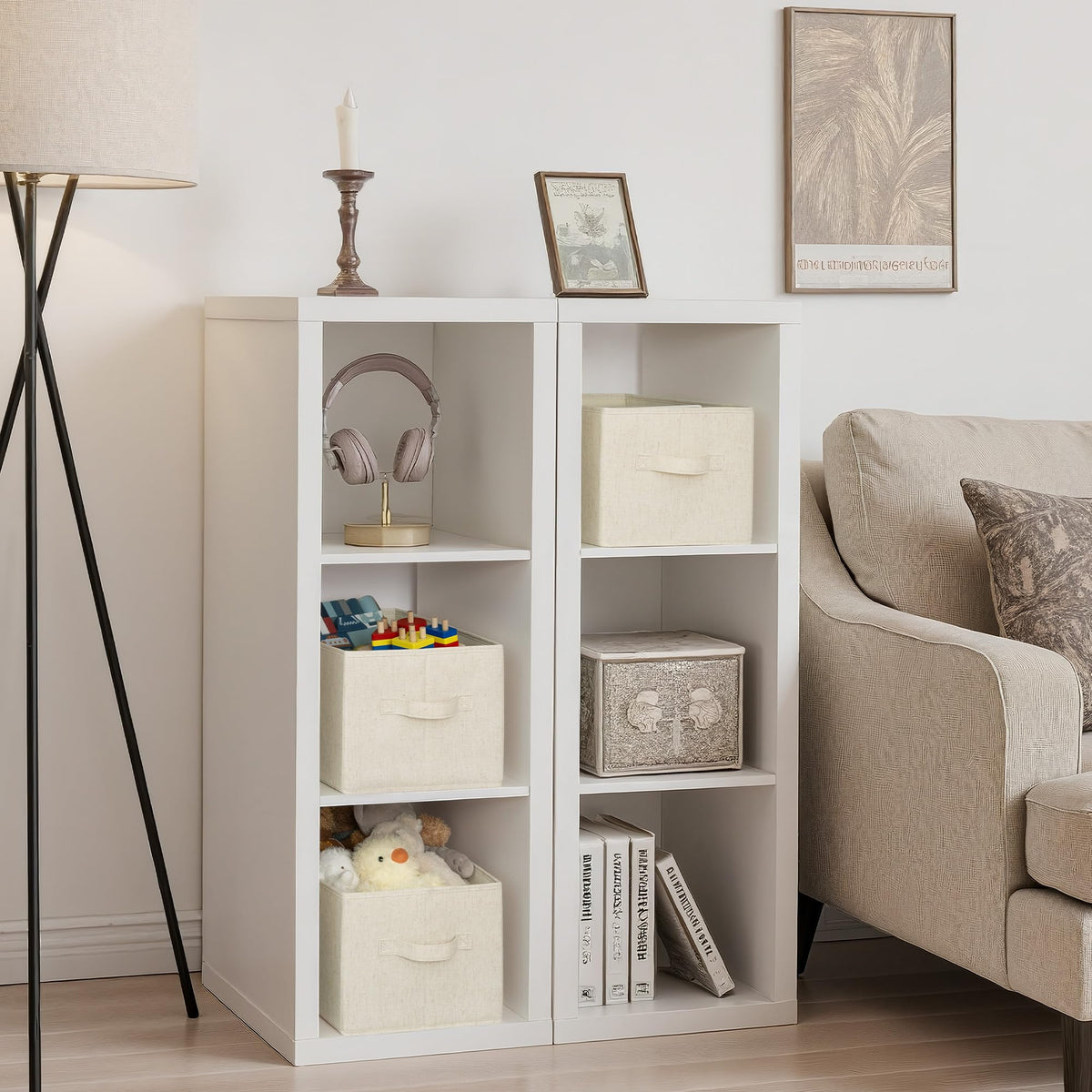 StorageWorks Storage Baskets for Shelves, Foldable Storage Boxes with Handles, Stackable Wardrobe Organiser Boxes