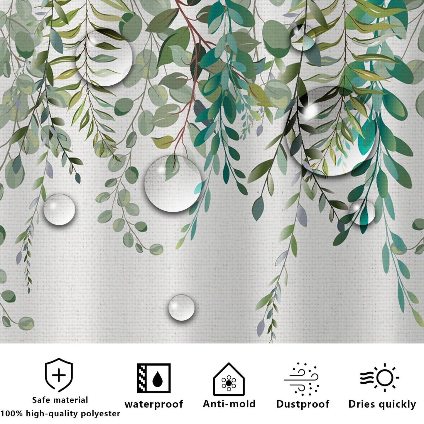 FAIRYGATE Outdoor Shower Curtain Sage Green Shower Curtains for Bathroom Waterproof Quick-Drying Fabric Plant Shower Curtain Set with 12 Hooks B9409