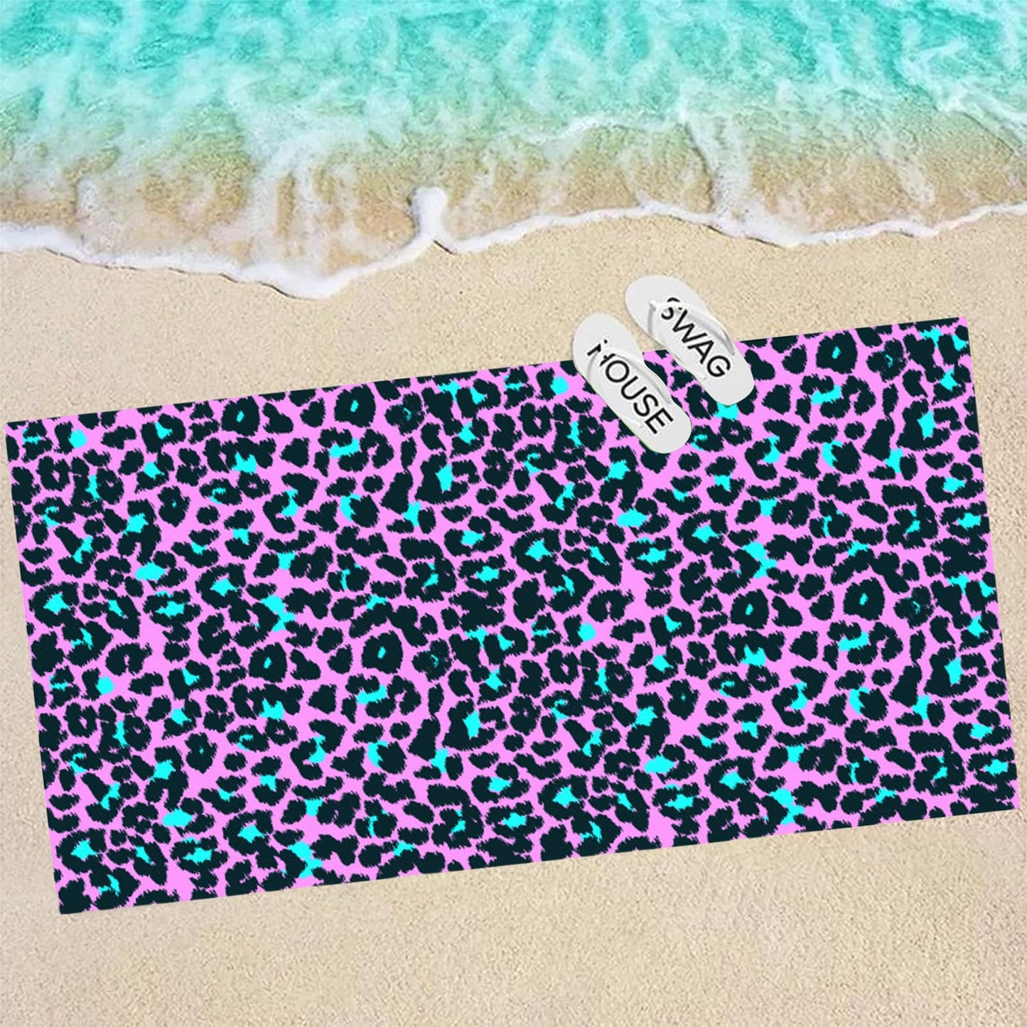 Large Thin Microfibre Beach Towel with Bag for Adult Men Women,160x90cm Hot Pink Leopard Beach Towels Quick Dry Sand Free Lightweight Swim Bath Towel