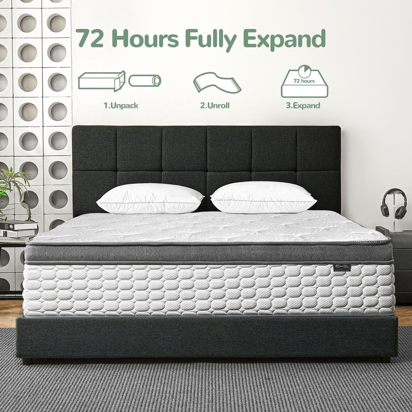Giovanly Double Mattress, 22CM Hybrid Mattress in a box Gel Memory Foam, Pocket Springs, Medium Firm & Silent Sleep & Reinforced Edge & Pressure