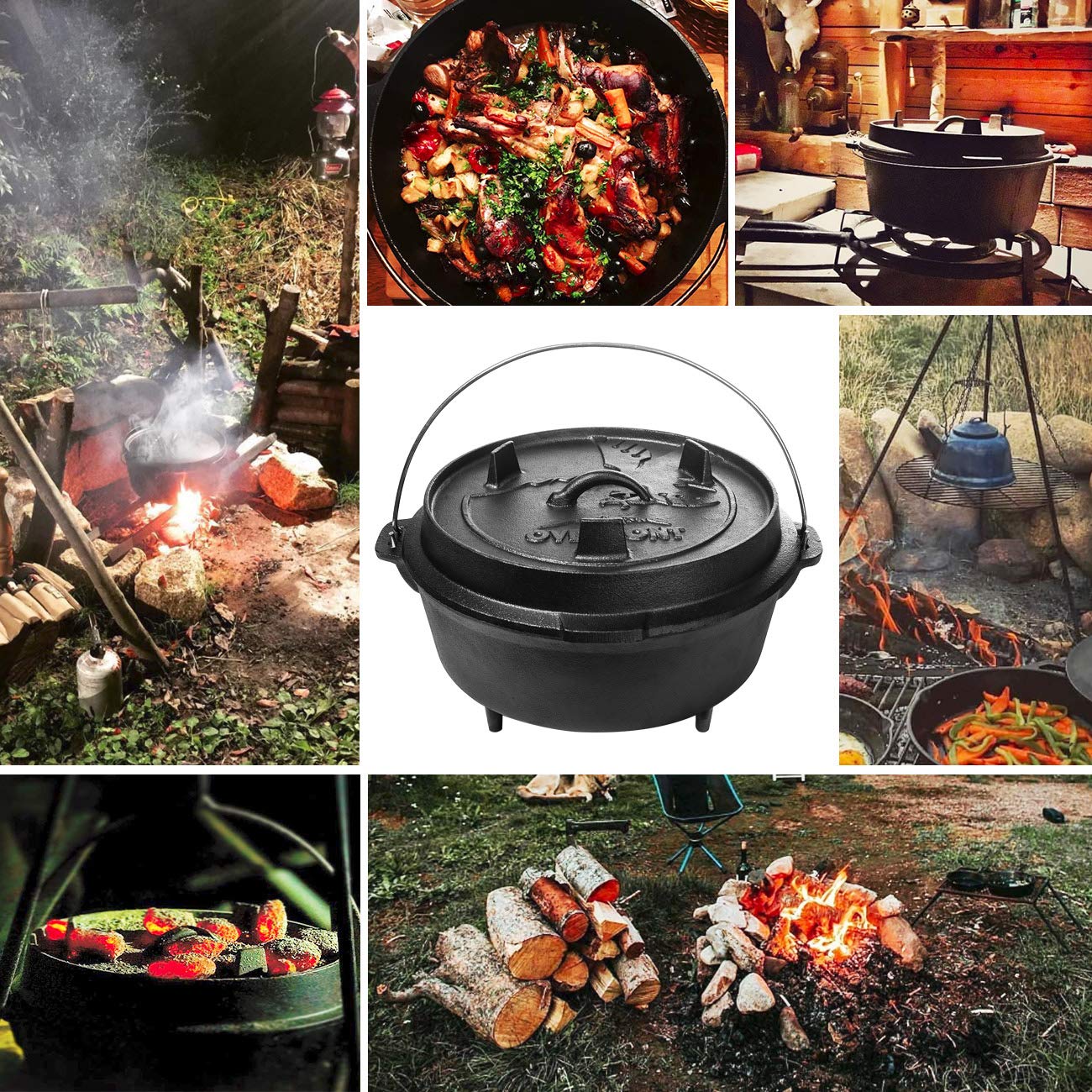 Overmont Overmont 8.8L/ 9Quart All-Round Dutch Oven Dual Function Lid Griddle with Lid Lifter Camping Pre Seasoned Cast Iron Pot