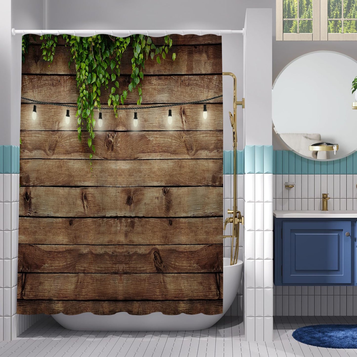 Simpomsy Garden Shower Curtain Outdoor Vintage Rustic Wooden Board Door Shower Curtain