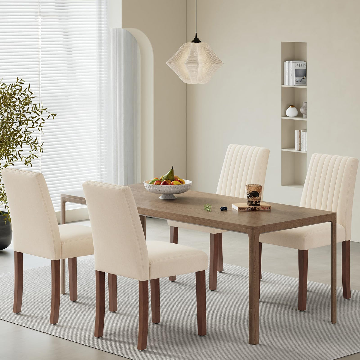 COLAMY Dining Chairs Set of 4 with Thick Seat Cushion, Fabric Chairs for Dining Room with Wood Legs and Ergonomic High Back
