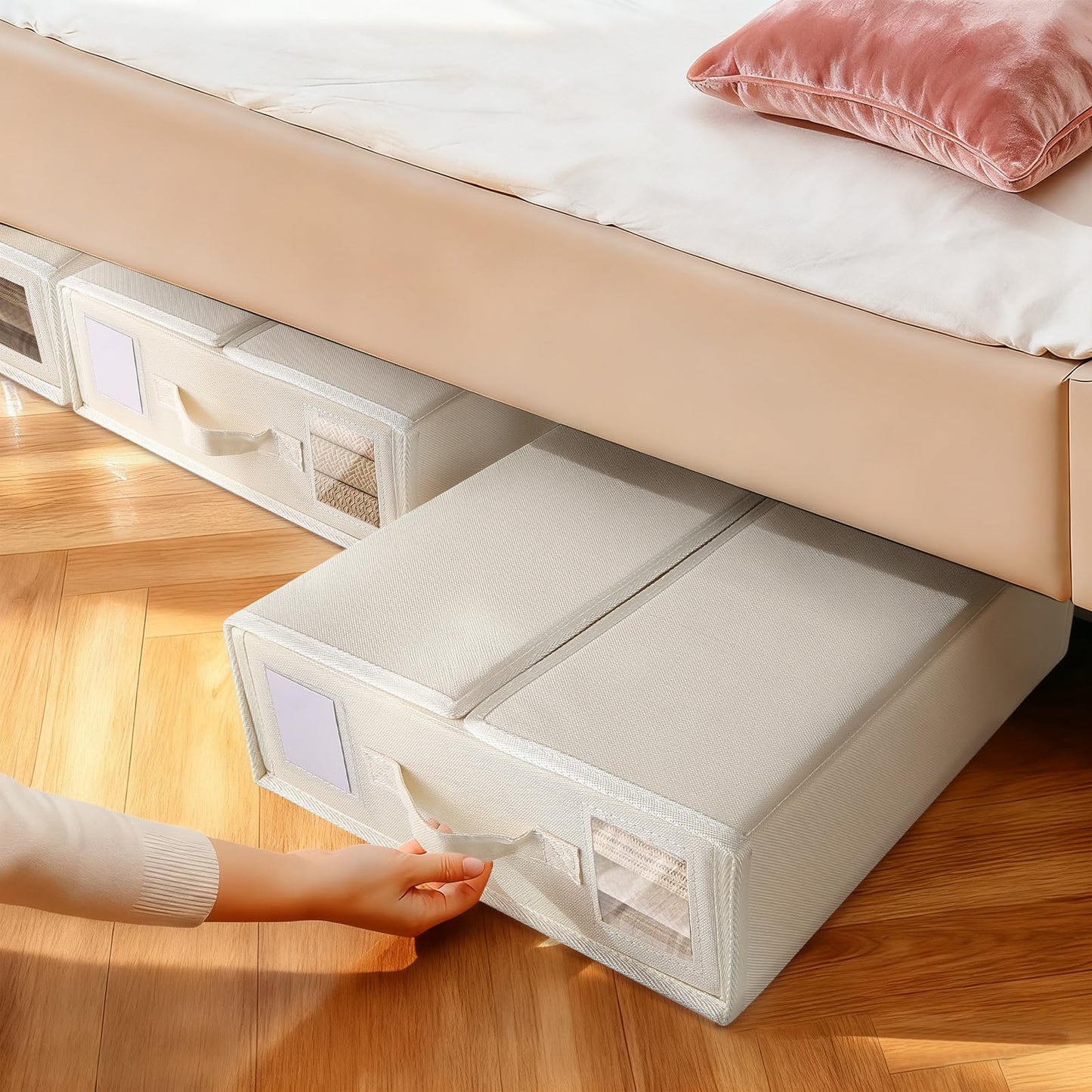 JAECU 2PCS Bed Sheet Organiser Folding Storage, Linen Underbed Storage Box