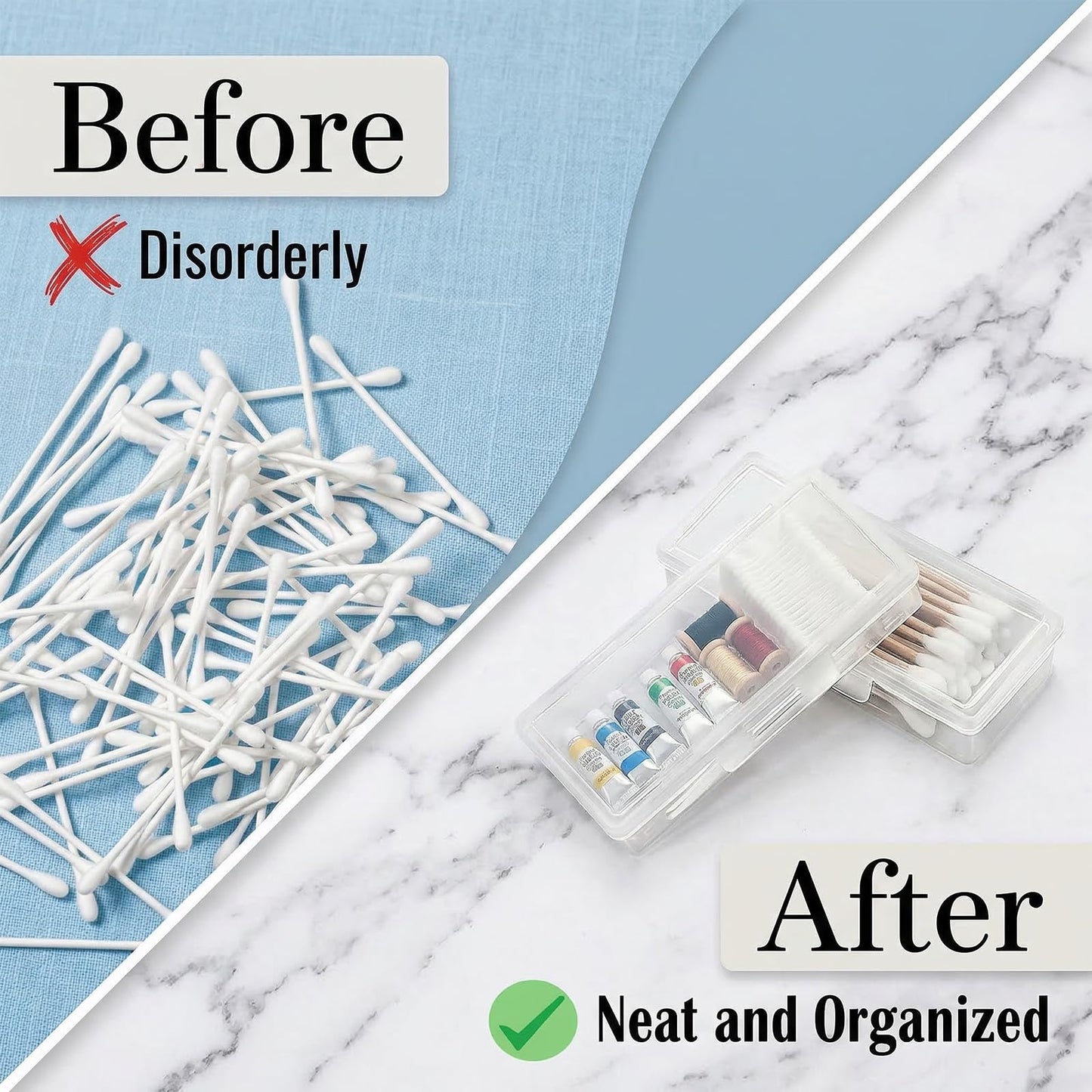 Kynigo 4 Pcs Cotton Swab Holder, Floss Pick Holder with Dustproof Lid, Clear Plastic Cotton Swab Container