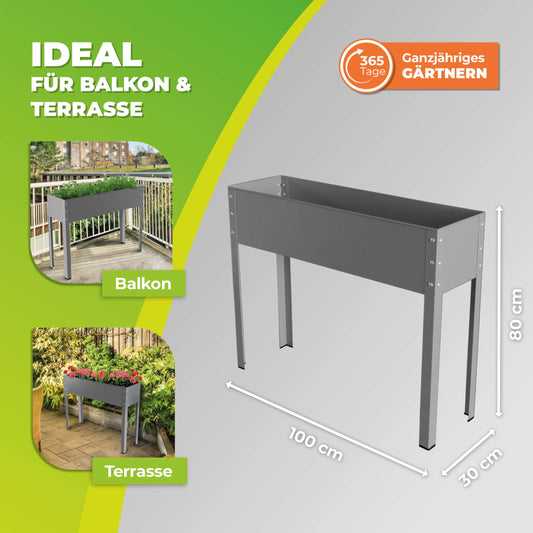 Bio Green MHF-XL 600 x 300 x 800 mm Large Freising Metal Raised Planting Bed - Grey