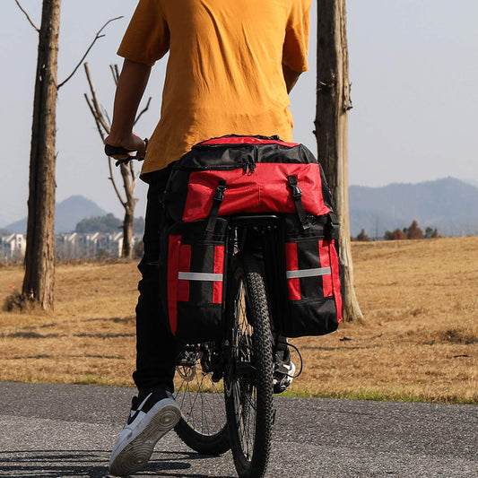 PELLOR 70L Waterproof 3 in 1 MTB Bike Rear Bicycle Pannier Bags Bike Rack Bag with Rain Cover (Red)