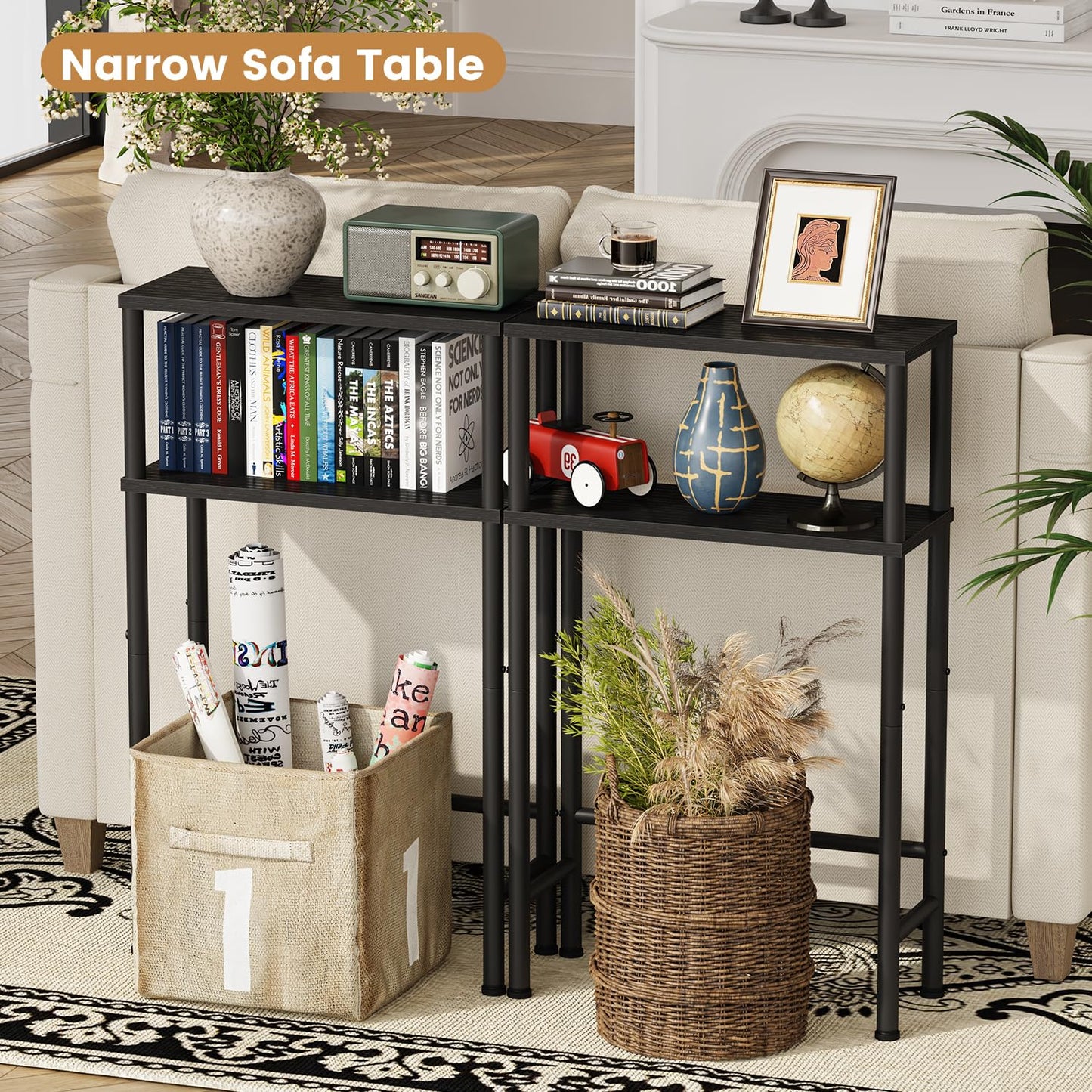 Asgolion Console Table, 2-Tier Slim Sofa Table, 40 x 20 x 80 cm