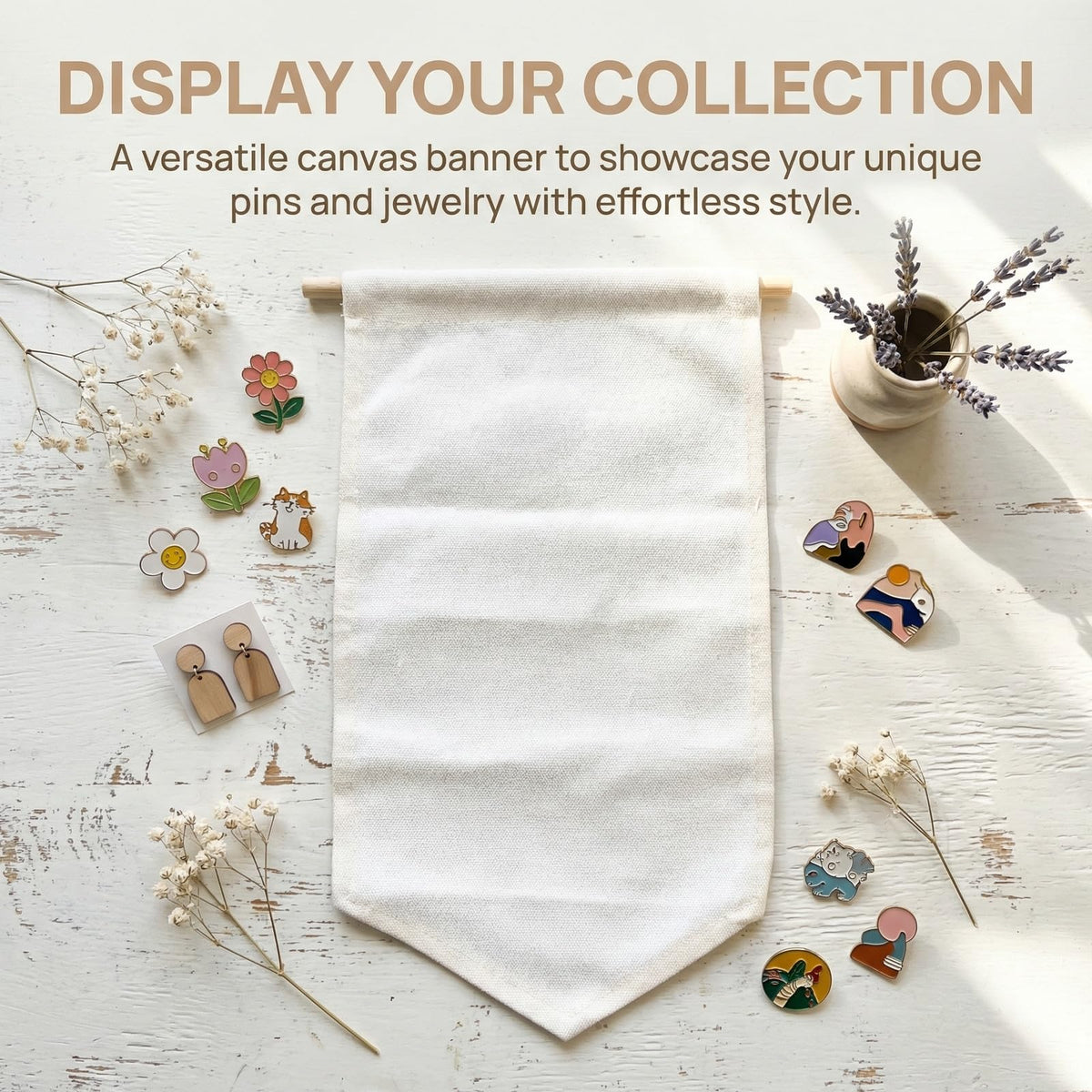 Merzio Wall Hanging Pin Badge Display Canvas Banner,Organizer Holder for Brooch, Glitter Pin, Earrings, Necklace, Badge Collection Storage Case