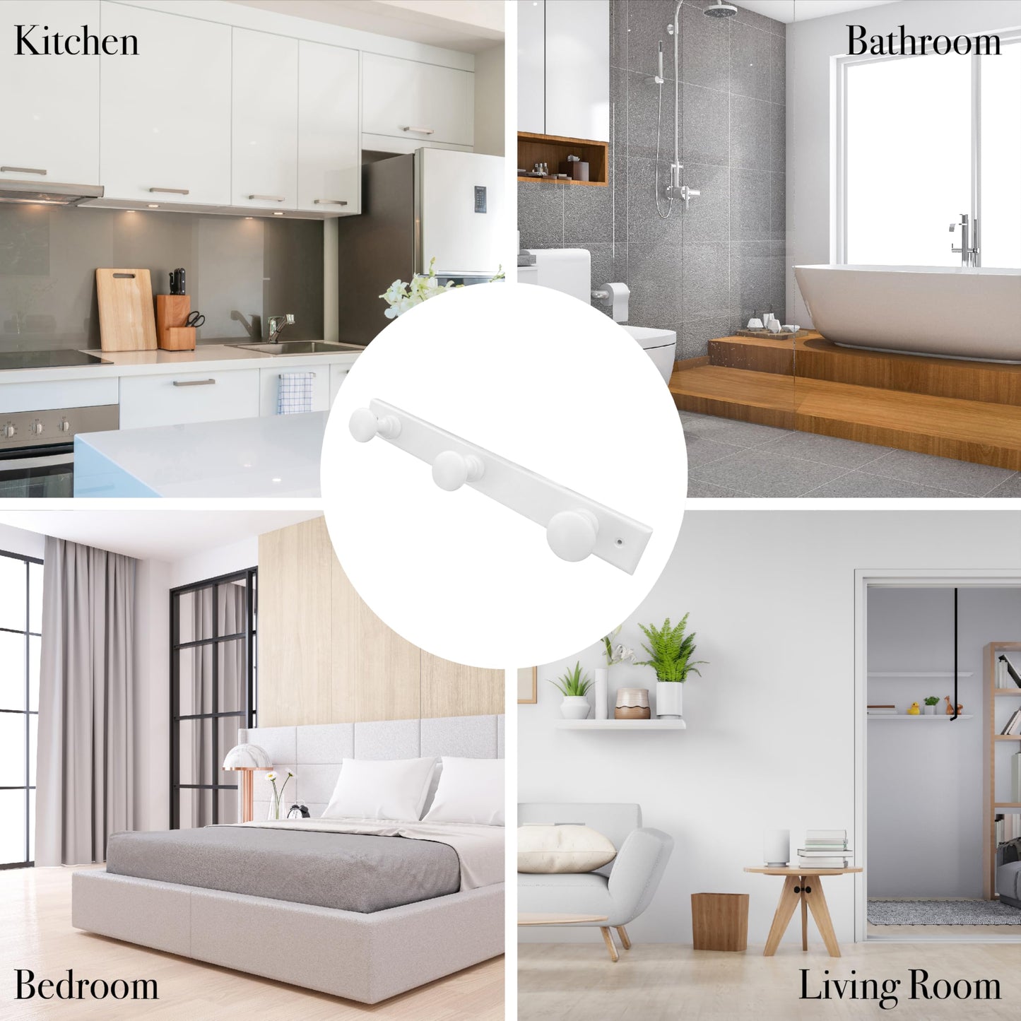 Kukicu White Wall Coat Rack โ Wooden Wall Hanger 3 Hooks โ Nordic Design Wall Hanger for Entryway, Bedroom, Living Room, Children's (White)