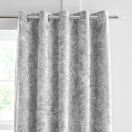 Catherine Lansfield Crushed Velvet 66x90 Inch Lined Eyelet Curtains Two Panels Silver Grey
