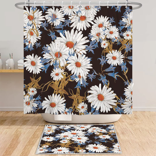 Bovlleetd Vintage Floral Shower Curtain 60x72inch Watercolor Boho Daisy Shower Curtains Retro Botanical Flower Bathroom Decor Waterproof Tub Curtain