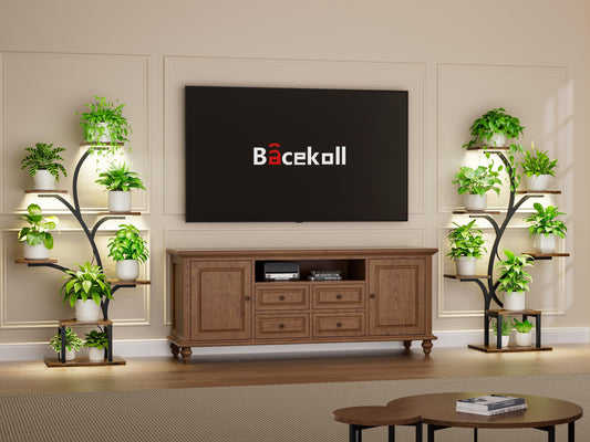 BACEKOLL Plant Stand With Grow Lights, 7 Tiered Indoor Plant Shelf, 49" Corner Plant Stands, Metal Flower Display Shelves, Tree-Shaped Plant Rack for